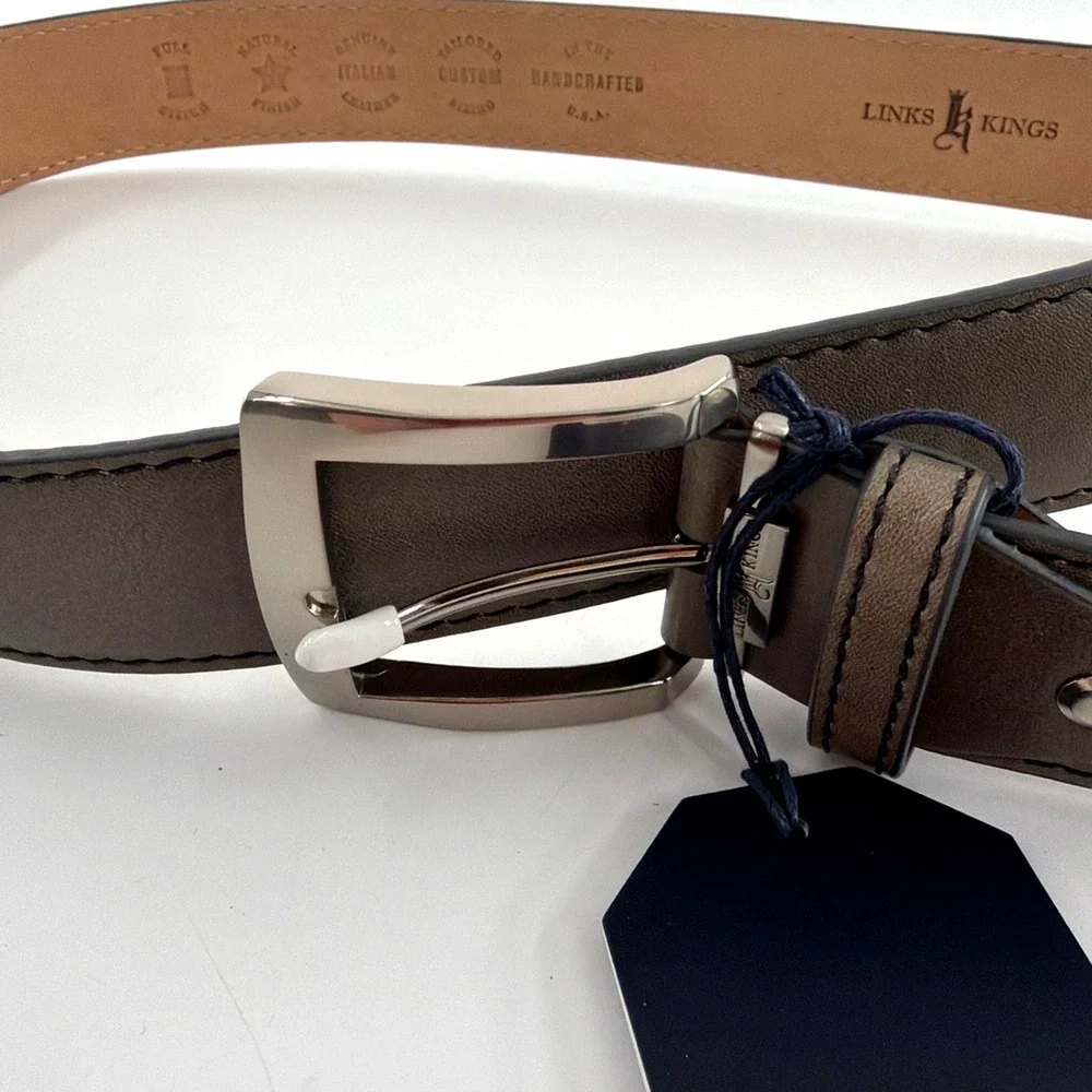 Links and Kings Men's Gray Leather Italian Smooth Belt Size 40